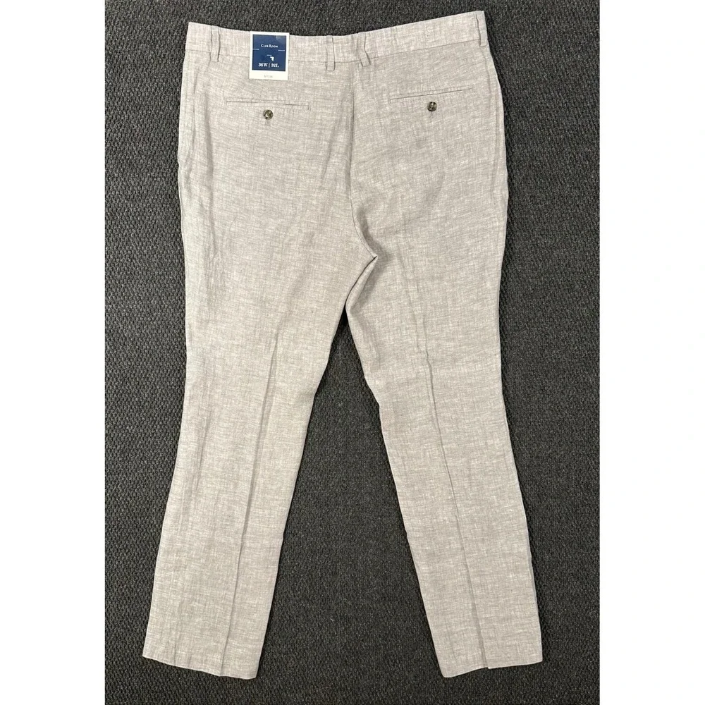 Club Room Luxury Linen Pants NWT Men 36x32 Light Grey Flat Front Resort Vacation